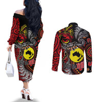 Aotearoa and Australia Toitu Te Tiriti Couples Matching Off The Shoulder Long Sleeve Dress and Long Sleeve Button Shirt Honour the Treaty - Stand Together Stand Stronger LT03 - Polynesian Pride