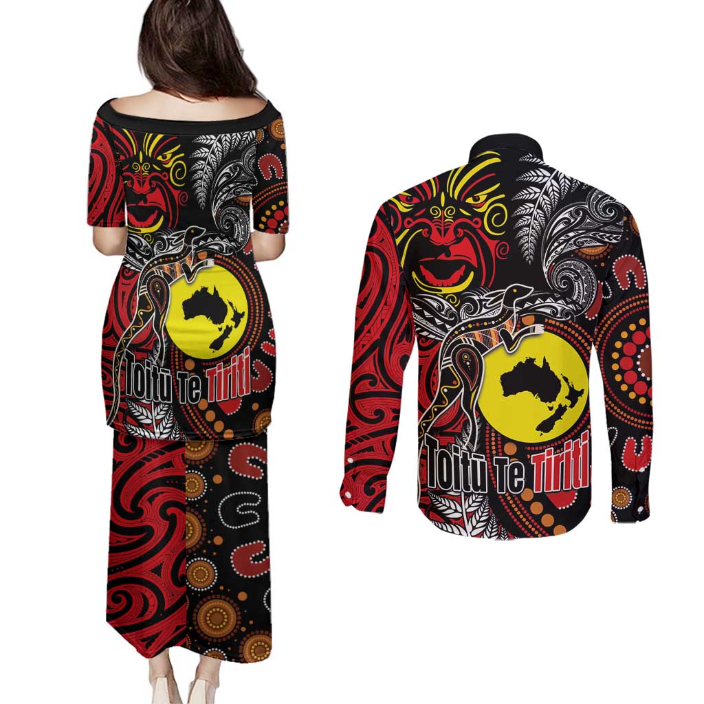 Aotearoa and Australia Toitu Te Tiriti Couples Matching Puletasi and Long Sleeve Button Shirt Honour the Treaty - Stand Together Stand Stronger LT03 - Polynesian Pride