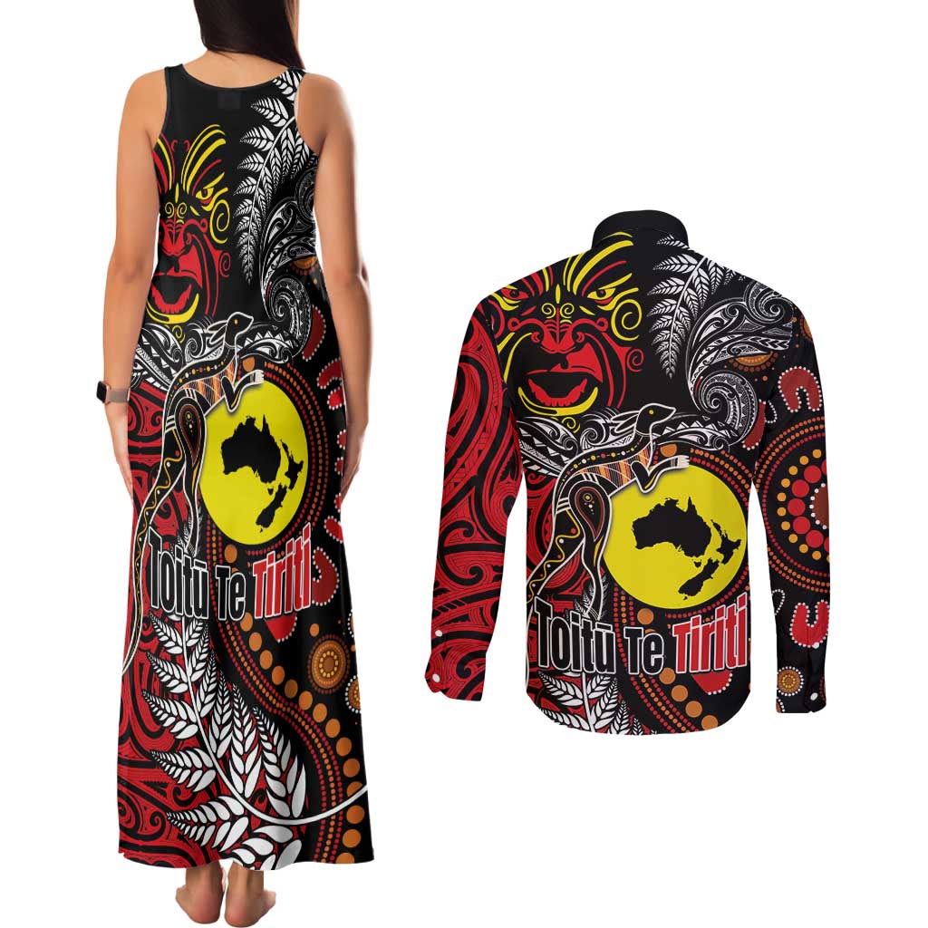 Aotearoa and Australia Toitu Te Tiriti Couples Matching Tank Maxi Dress and Long Sleeve Button Shirt Honour the Treaty - Stand Together Stand Stronger LT03 - Polynesian Pride