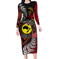 Aotearoa and Australia Toitu Te Tiriti Family Matching Long Sleeve Bodycon Dress and Hawaiian Shirt Honour the Treaty - Stand Together Stand Stronger LT03 Mom's Dress Black - Polynesian Pride
