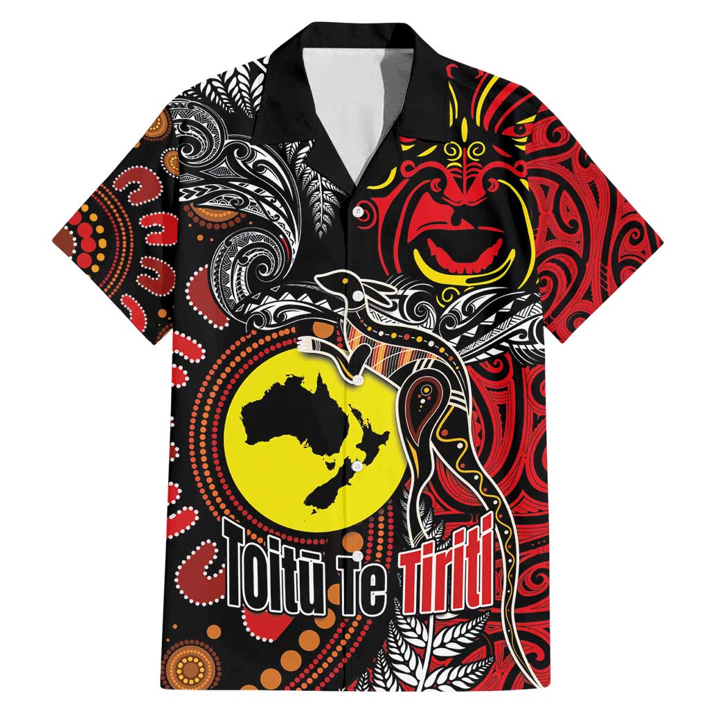Aotearoa and Australia Toitu Te Tiriti Family Matching Mermaid Dress and Hawaiian Shirt Honour the Treaty - Stand Together Stand Stronger LT03 Dad's Shirt - Short Sleeve Black - Polynesian Pride