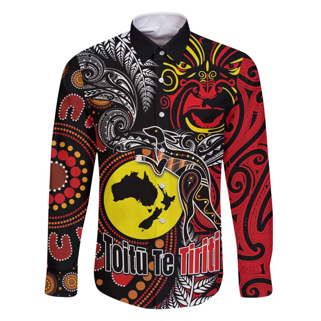 Aotearoa and Australia Toitu Te Tiriti Family Matching Mermaid Dress and Hawaiian Shirt Honour the Treaty - Stand Together Stand Stronger LT03 Dad's Shirt - Long Sleeve Black - Polynesian Pride