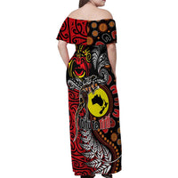 Aotearoa and Australia Toitu Te Tiriti Family Matching Off Shoulder Maxi Dress and Hawaiian Shirt Honour the Treaty - Stand Together Stand Stronger LT03 - Polynesian Pride