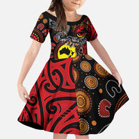 Aotearoa and Australia Toitu Te Tiriti Family Matching Puletasi and Hawaiian Shirt Honour the Treaty - Stand Together Stand Stronger LT03 Daughter's Dress Black - Polynesian Pride