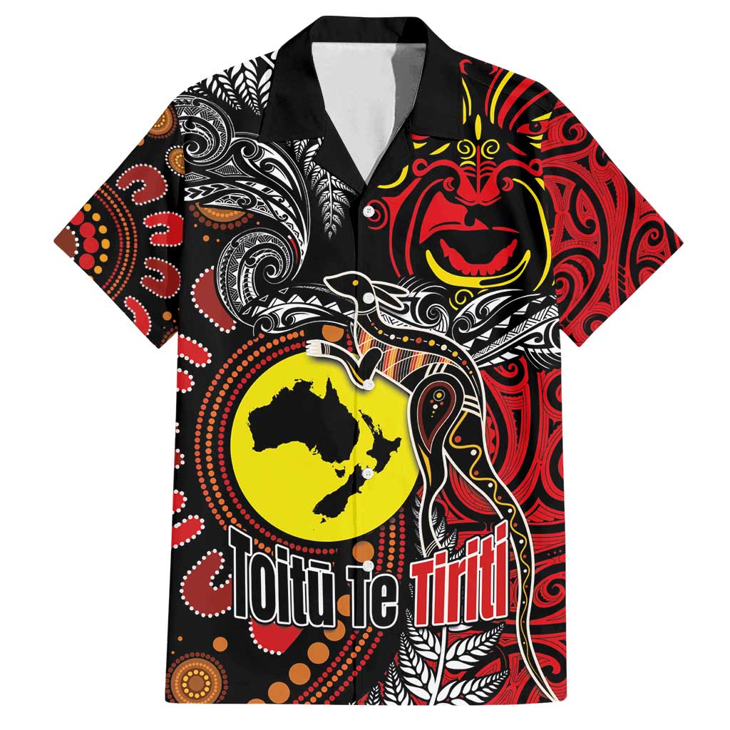 Aotearoa and Australia Toitu Te Tiriti Family Matching Puletasi and Hawaiian Shirt Honour the Treaty - Stand Together Stand Stronger LT03 Dad's Shirt - Short Sleeve Black - Polynesian Pride