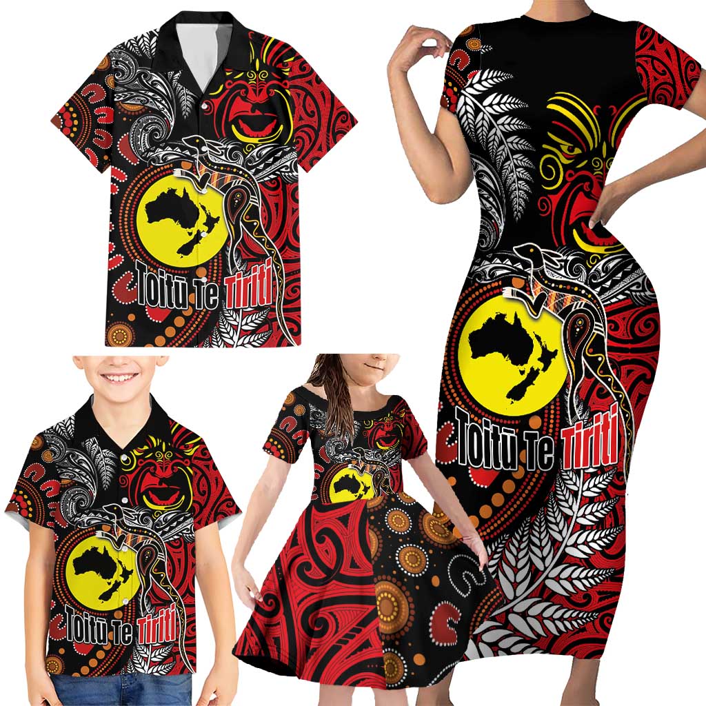 Aotearoa and Australia Toitu Te Tiriti Family Matching Short Sleeve Bodycon Dress and Hawaiian Shirt Honour the Treaty - Stand Together Stand Stronger LT03 - Polynesian Pride
