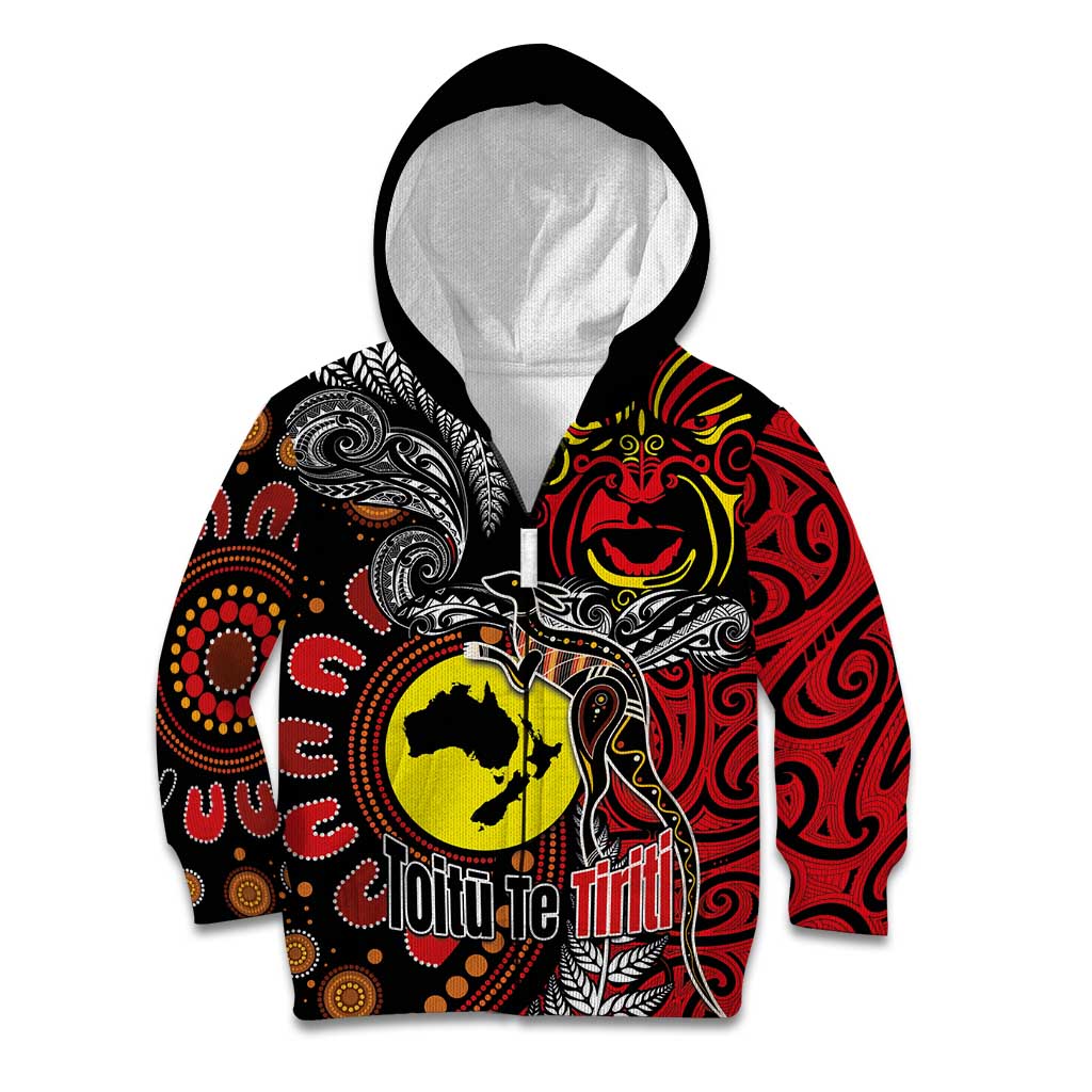 Aotearoa and Australia Toitu Te Tiriti Kid Hoodie Honour the Treaty - Stand Together Stand Stronger LT03 Zip Hoodie Black - Polynesian Pride