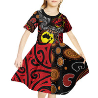 Aotearoa and Australia Toitu Te Tiriti Kid Short Sleeve Dress Honour the Treaty - Stand Together Stand Stronger LT03 - Polynesian Pride