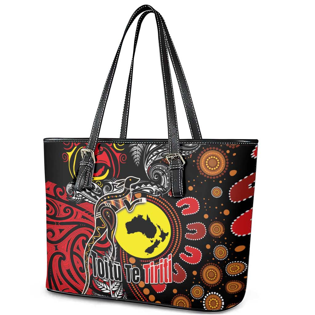 Aotearoa and Australia Toitu Te Tiriti Leather Tote Bag Honour the Treaty - Stand Together Stand Stronger LT03 - Polynesian Pride