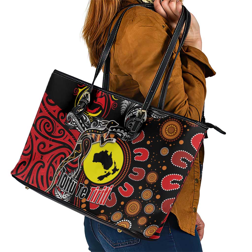 Aotearoa and Australia Toitu Te Tiriti Leather Tote Bag Honour the Treaty - Stand Together Stand Stronger LT03 - Polynesian Pride