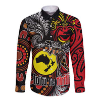 Aotearoa and Australia Toitu Te Tiriti Long Sleeve Button Shirt Honour the Treaty - Stand Together Stand Stronger LT03 Unisex Black - Polynesian Pride
