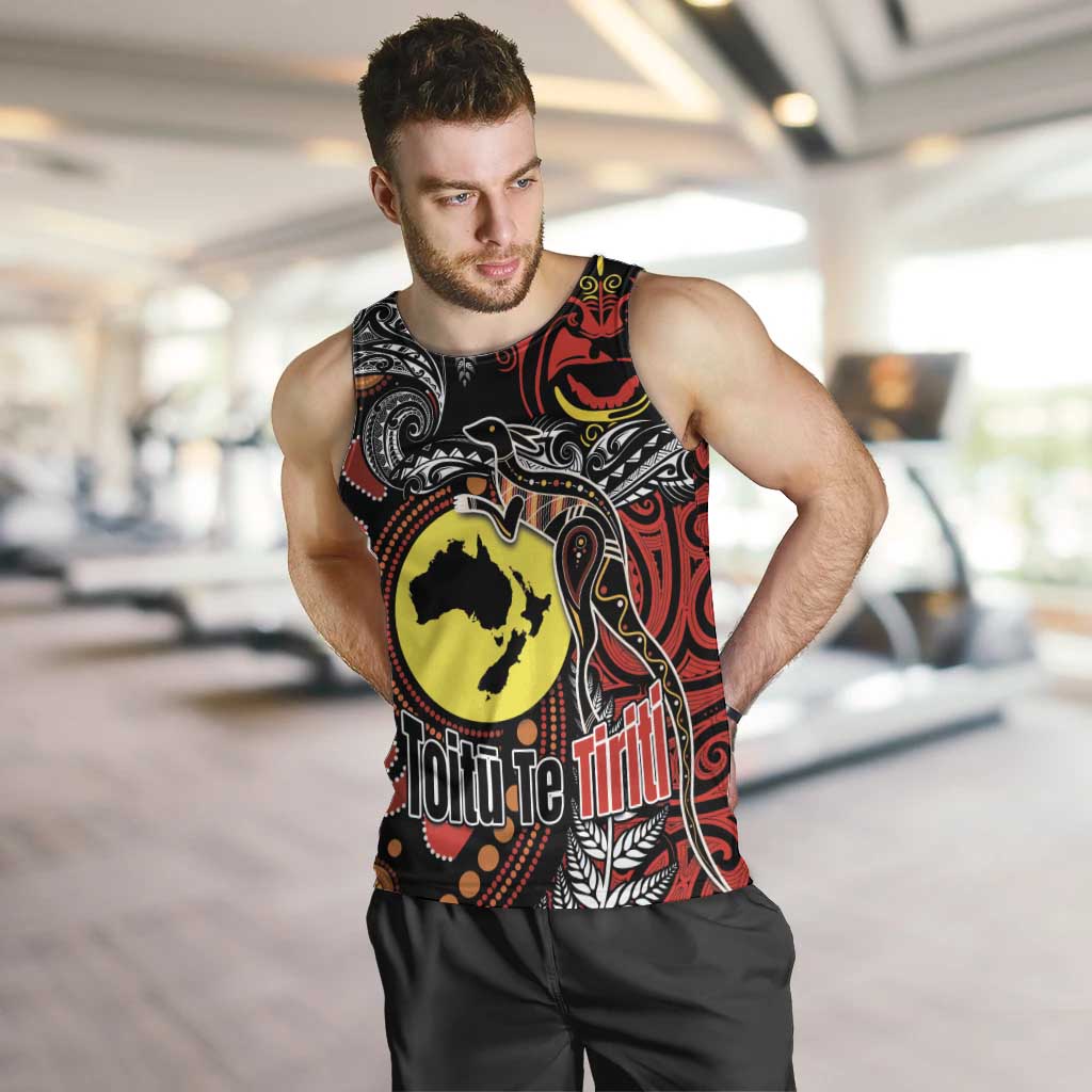 Aotearoa and Australia Toitu Te Tiriti Men Tank Top Honour the Treaty - Stand Together Stand Stronger LT03 Black - Polynesian Pride