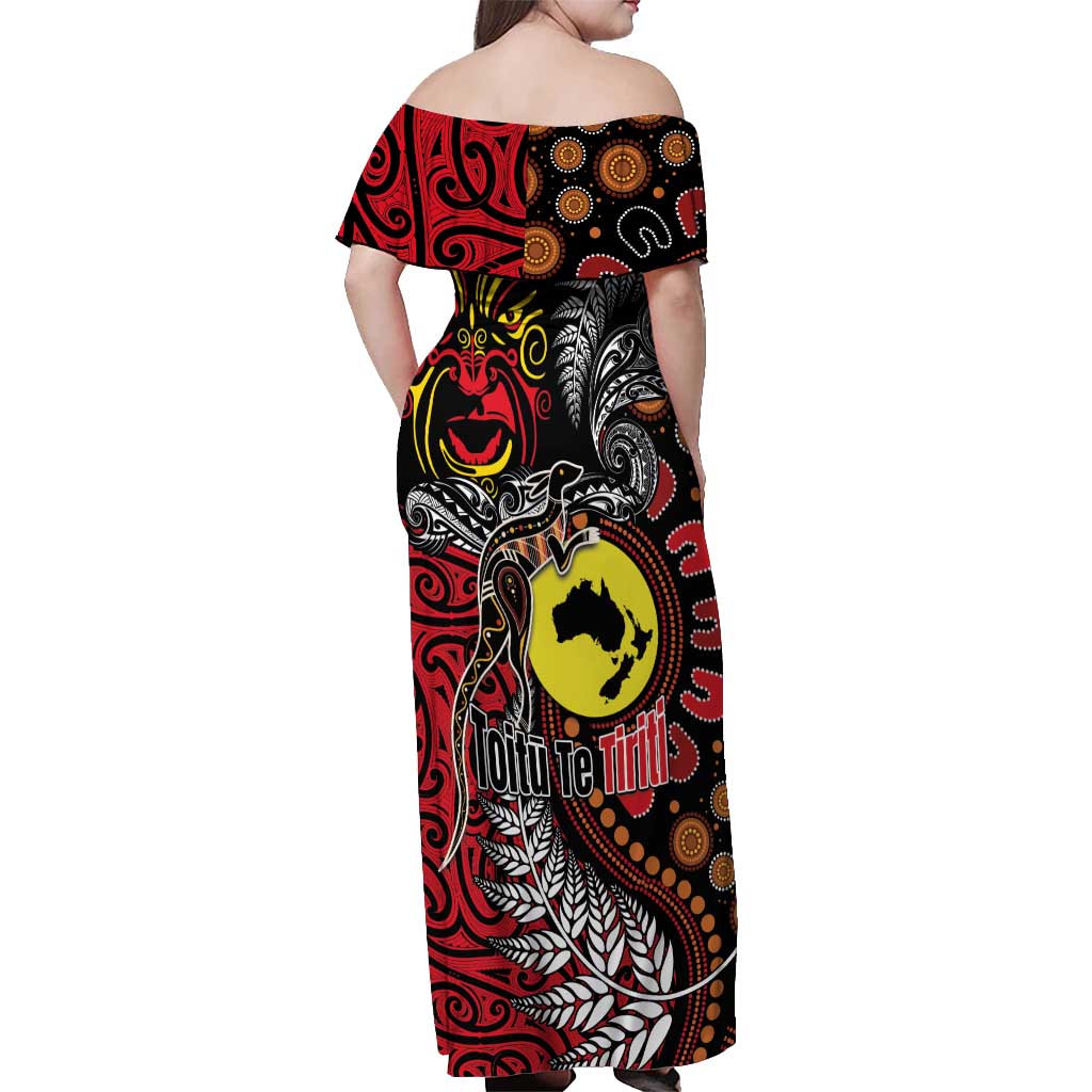 Aotearoa and Australia Toitu Te Tiriti Off Shoulder Maxi Dress Honour the Treaty - Stand Together Stand Stronger LT03 - Polynesian Pride