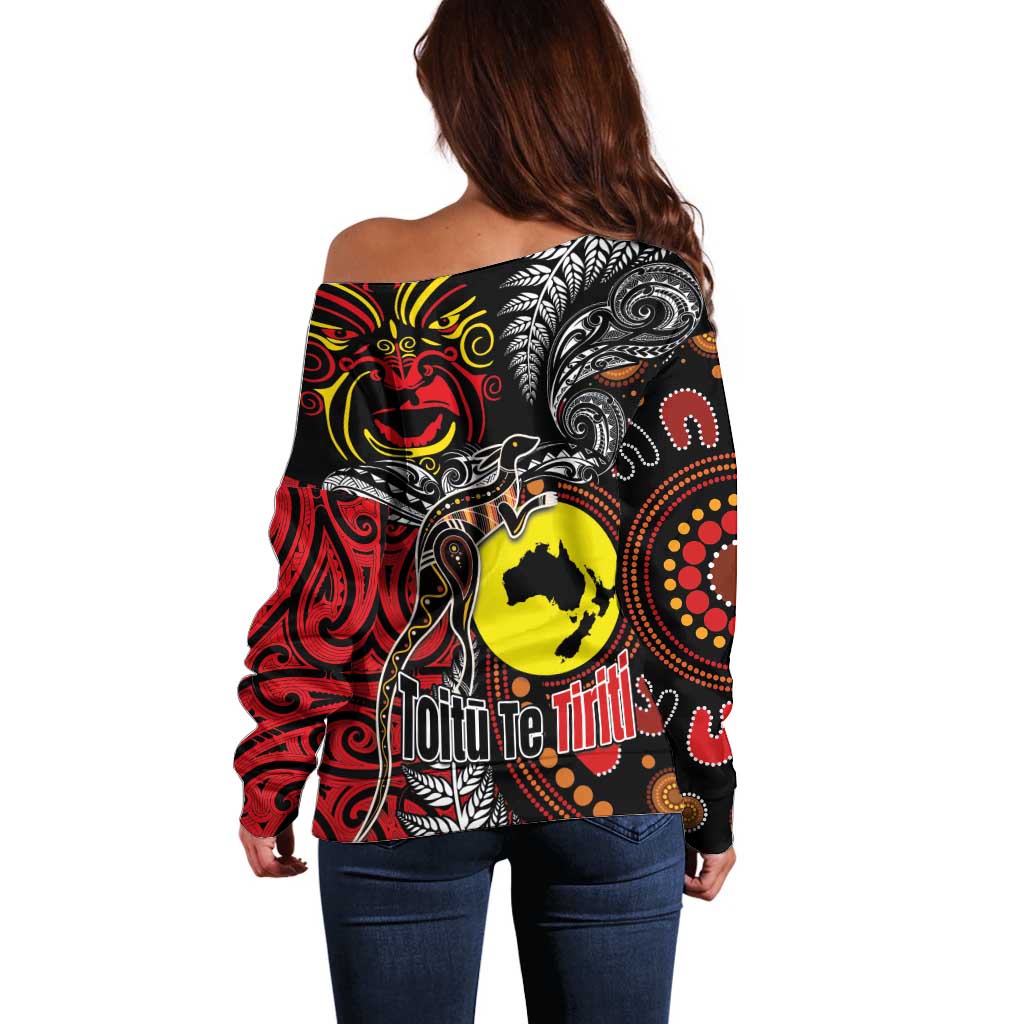 Aotearoa and Australia Toitu Te Tiriti Off Shoulder Sweater Honour the Treaty - Stand Together Stand Stronger LT03 - Polynesian Pride