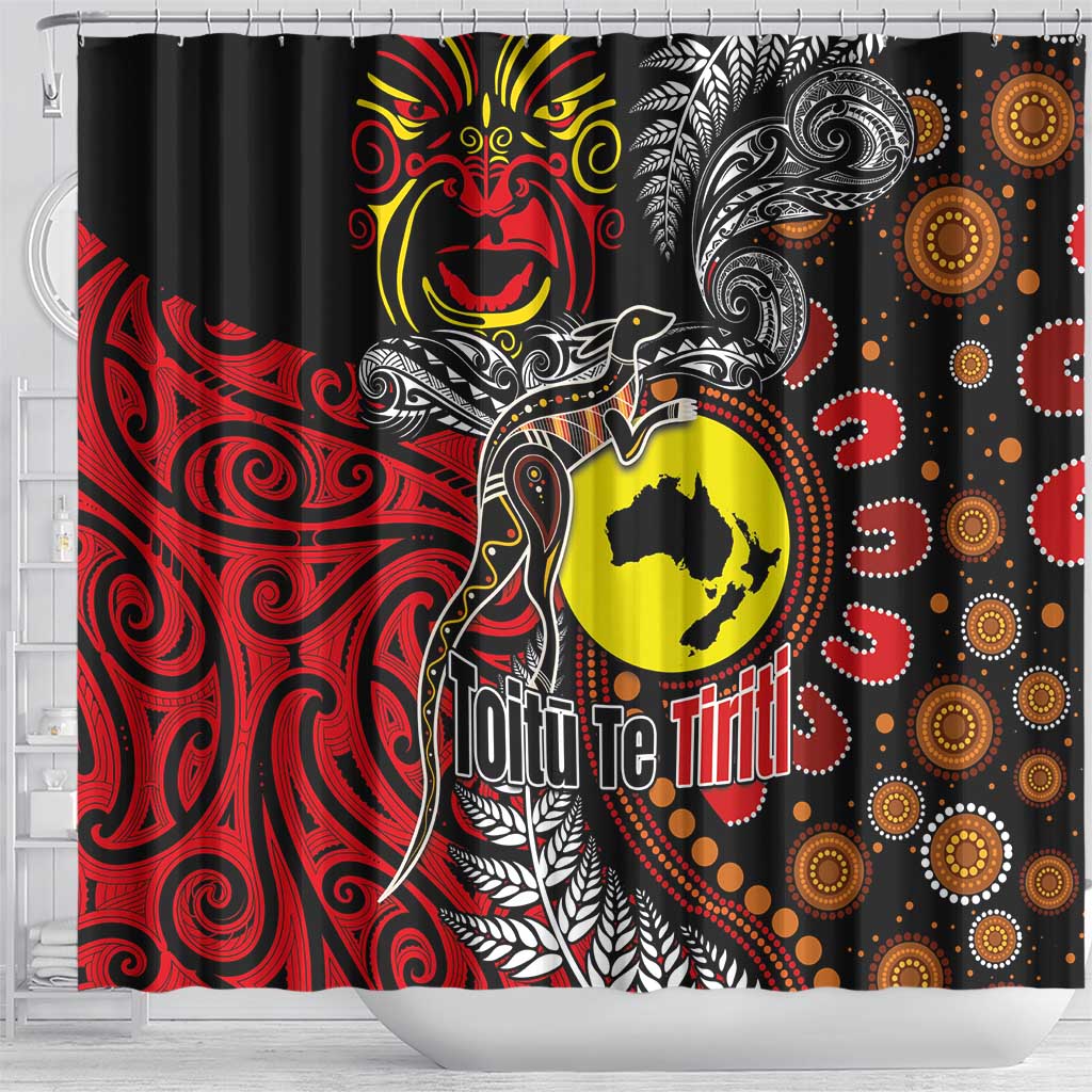 Aotearoa and Australia Toitu Te Tiriti Shower Curtain Honour the Treaty - Stand Together Stand Stronger LT03 - Polynesian Pride