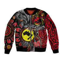 Aotearoa and Australia Toitu Te Tiriti Sleeve Zip Bomber Jacket Honour the Treaty - Stand Together Stand Stronger LT03 Unisex Black - Polynesian Pride
