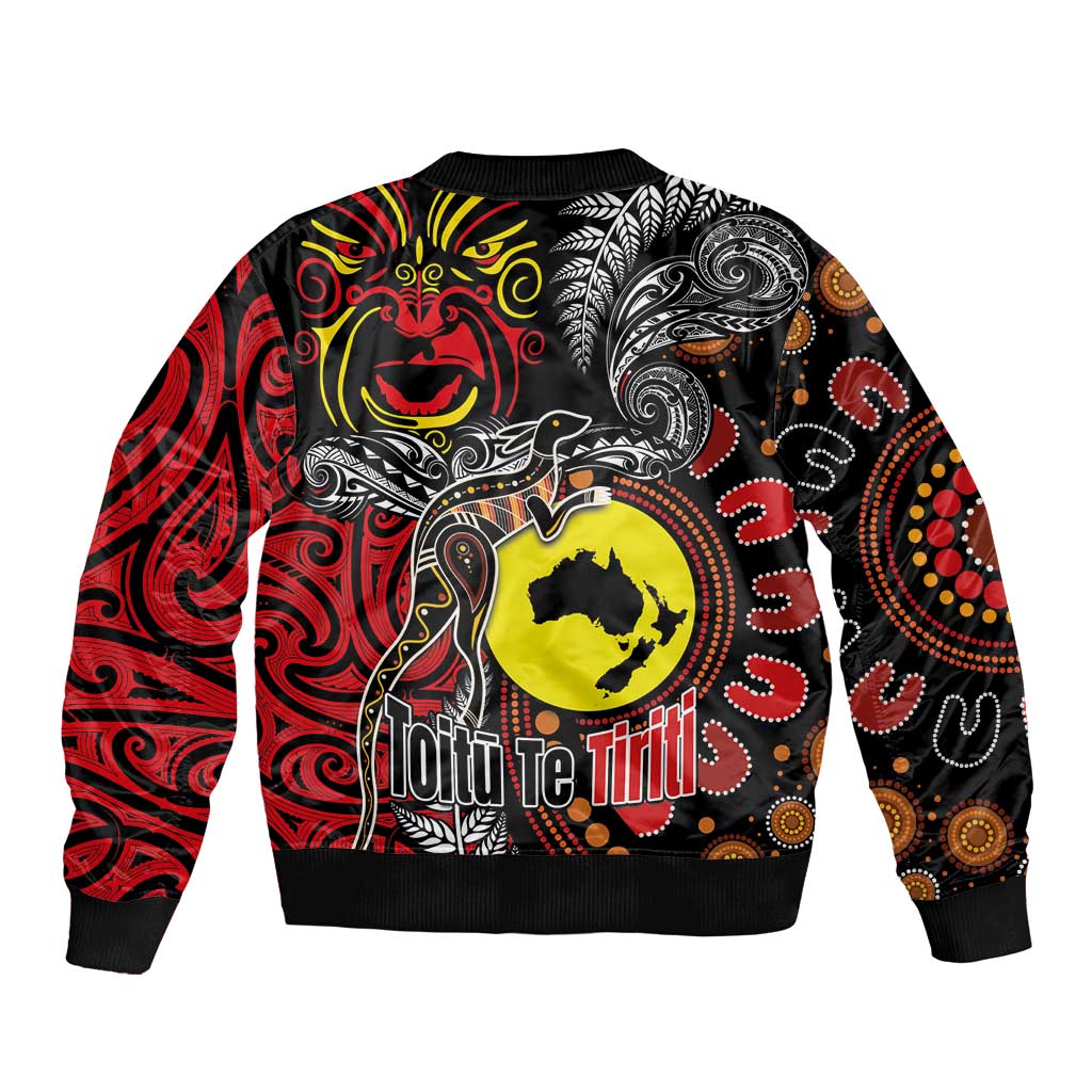 Aotearoa and Australia Toitu Te Tiriti Sleeve Zip Bomber Jacket Honour the Treaty - Stand Together Stand Stronger LT03 - Polynesian Pride