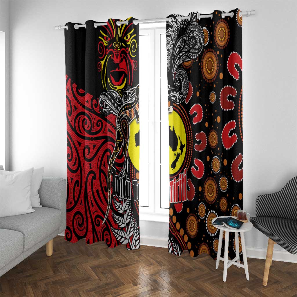 Aotearoa and Australia Toitu Te Tiriti Window Curtain Honour the Treaty - Stand Together Stand Stronger LT03 With Grommets Black - Polynesian Pride