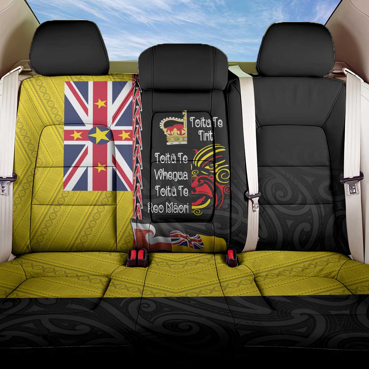 Aotearoa and Niue Toitu Te Tiriti Back Car Seat Cover Honour the Treaty - Fight Together Stand Together LT03 One Size Black - Polynesian Pride
