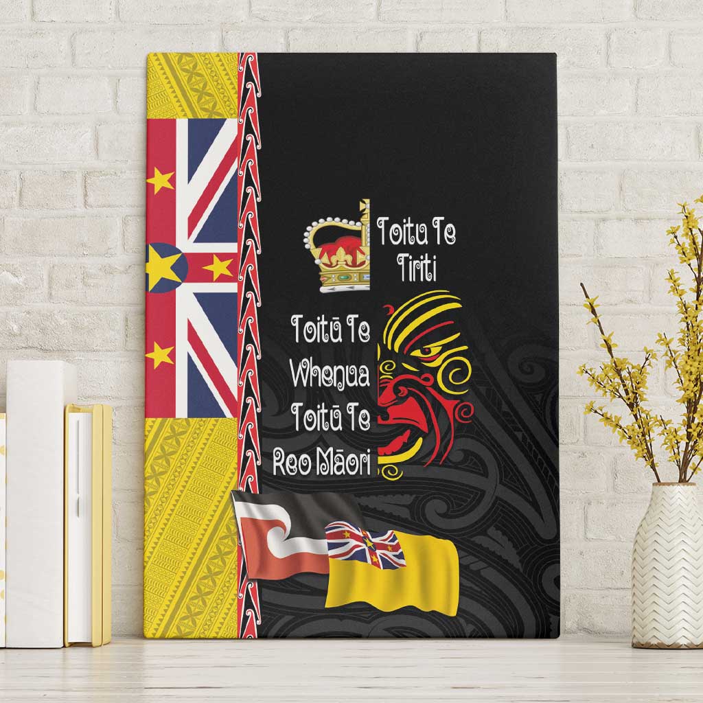 Aotearoa and Niue Toitu Te Tiriti Canvas Wall Art Honour the Treaty - Fight Together Stand Together LT03 Without Frame Black - Polynesian Pride