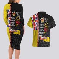 Aotearoa and Niue Toitu Te Tiriti Couples Matching Long Sleeve Bodycon Dress and Hawaiian Shirt Honour the Treaty - Fight Together Stand Together LT03 - Polynesian Pride