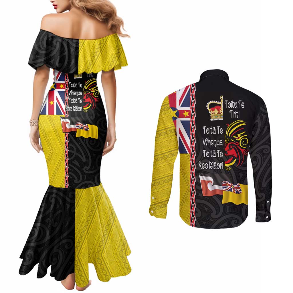 Aotearoa and Niue Toitu Te Tiriti Couples Matching Mermaid Dress and Long Sleeve Button Shirt Honour the Treaty - Fight Together Stand Together LT03 - Polynesian Pride
