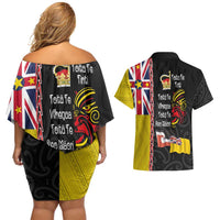Aotearoa and Niue Toitu Te Tiriti Couples Matching Off Shoulder Short Dress and Hawaiian Shirt Honour the Treaty - Fight Together Stand Together LT03 - Polynesian Pride