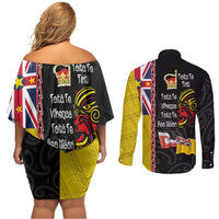 Aotearoa and Niue Toitu Te Tiriti Couples Matching Off Shoulder Short Dress and Long Sleeve Button Shirt Honour the Treaty - Fight Together Stand Together LT03 - Polynesian Pride