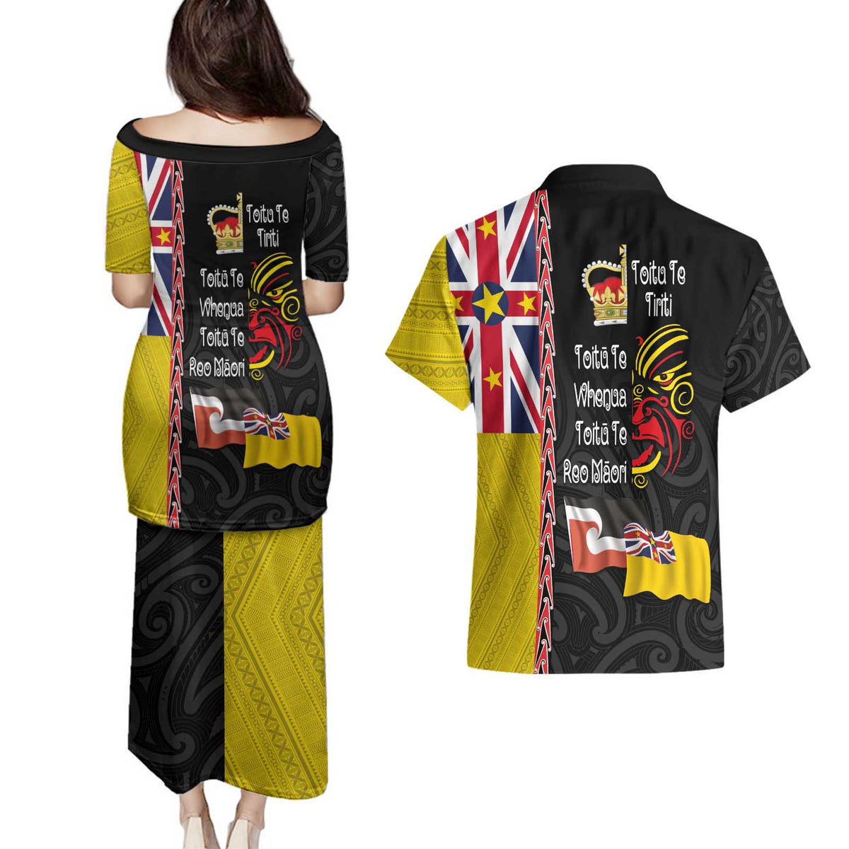 Aotearoa and Niue Toitu Te Tiriti Couples Matching Puletasi and Hawaiian Shirt Honour the Treaty - Fight Together Stand Together LT03 - Polynesian Pride