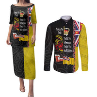 Aotearoa and Niue Toitu Te Tiriti Couples Matching Puletasi and Long Sleeve Button Shirt Honour the Treaty - Fight Together Stand Together LT03 Black - Polynesian Pride