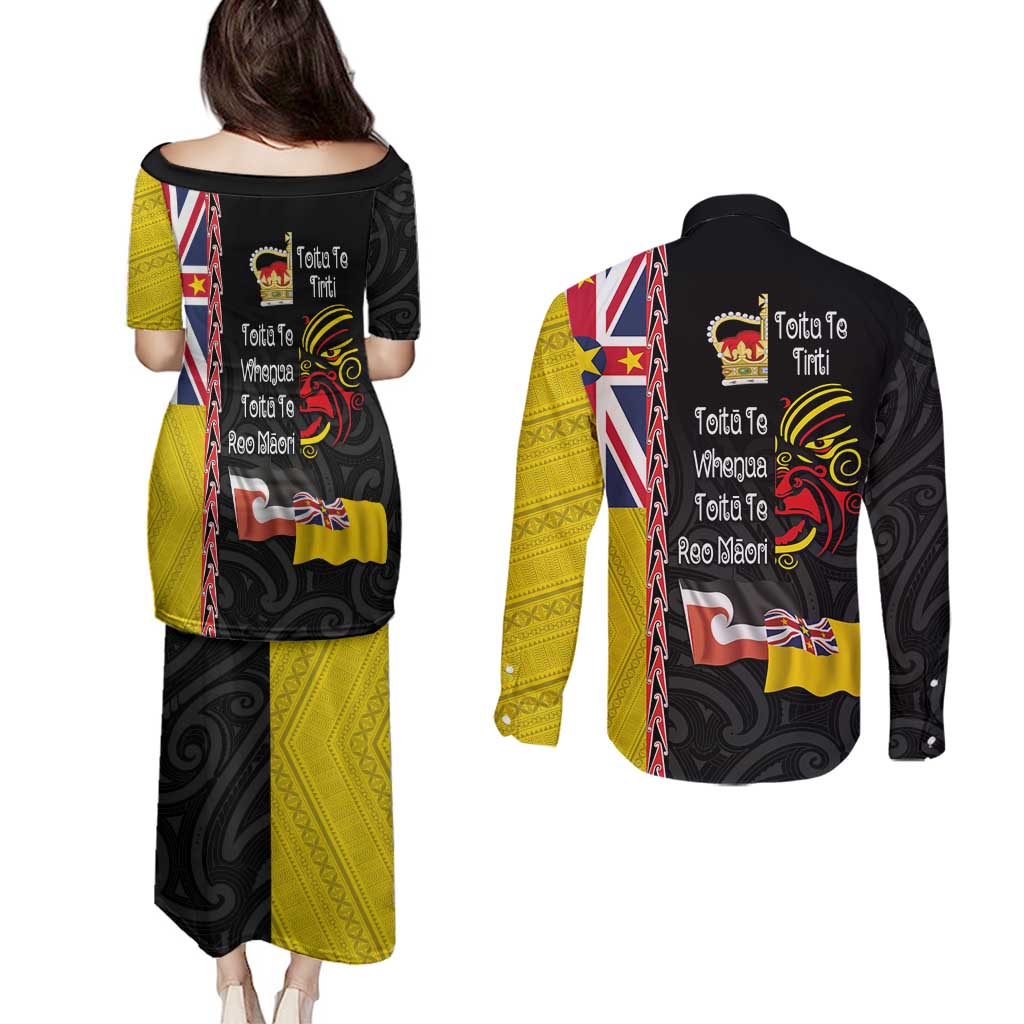 Aotearoa and Niue Toitu Te Tiriti Couples Matching Puletasi and Long Sleeve Button Shirt Honour the Treaty - Fight Together Stand Together LT03 - Polynesian Pride