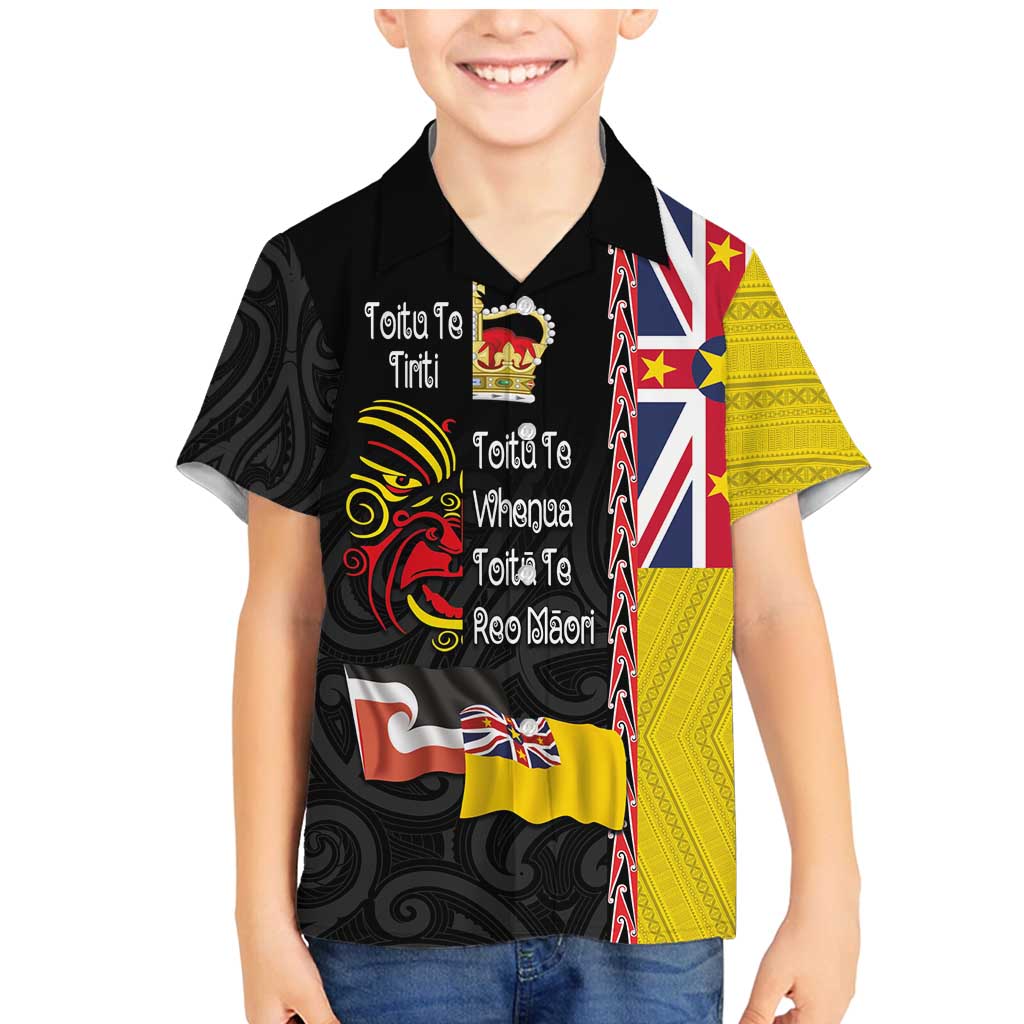Aotearoa and Niue Toitu Te Tiriti Family Matching Mermaid Dress and Hawaiian Shirt Honour the Treaty - Fight Together Stand Together LT03 Son's Shirt Black - Polynesian Pride