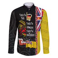 Aotearoa and Niue Toitu Te Tiriti Family Matching Off The Shoulder Long Sleeve Dress and Hawaiian Shirt Honour the Treaty - Fight Together Stand Together LT03 Dad's Shirt - Long Sleeve Black - Polynesian Pride