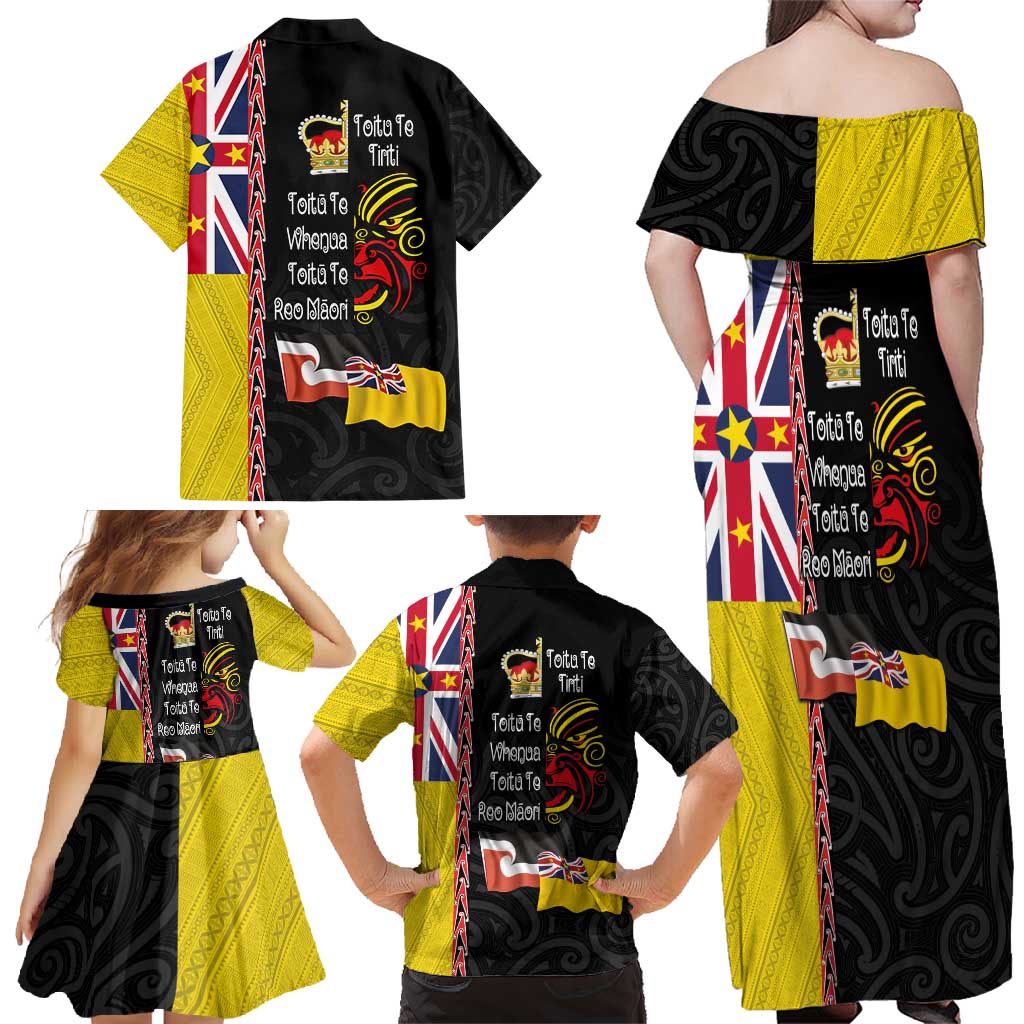 Aotearoa and Niue Toitu Te Tiriti Family Matching Off Shoulder Maxi Dress and Hawaiian Shirt Honour the Treaty - Fight Together Stand Together LT03 - Polynesian Pride