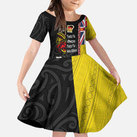 Aotearoa and Niue Toitu Te Tiriti Family Matching Puletasi and Hawaiian Shirt Honour the Treaty - Fight Together Stand Together LT03 Daughter's Dress Black - Polynesian Pride