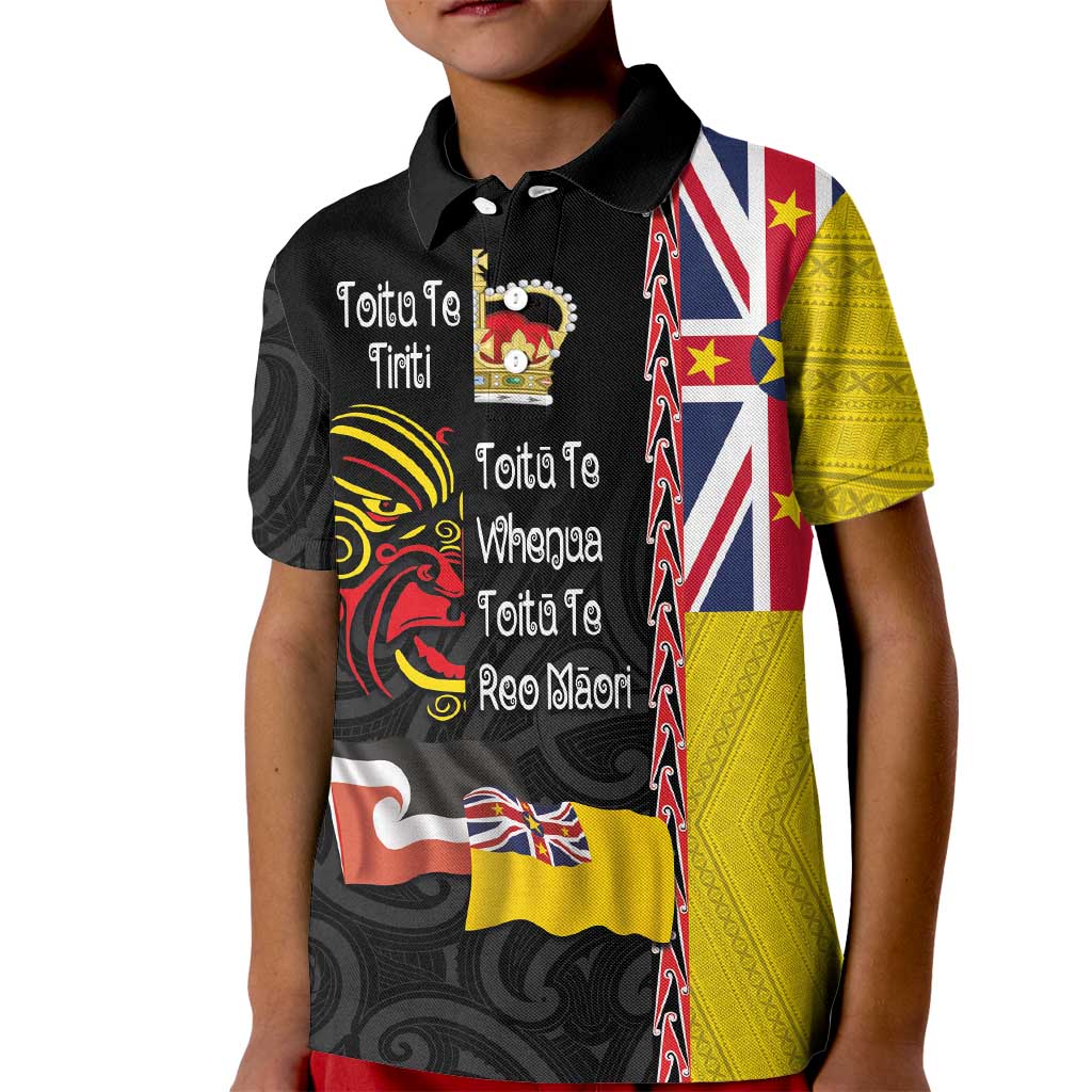 Aotearoa and Niue Toitu Te Tiriti Kid Polo Shirt Honour the Treaty - Fight Together Stand Together LT03 Kid Black - Polynesian Pride