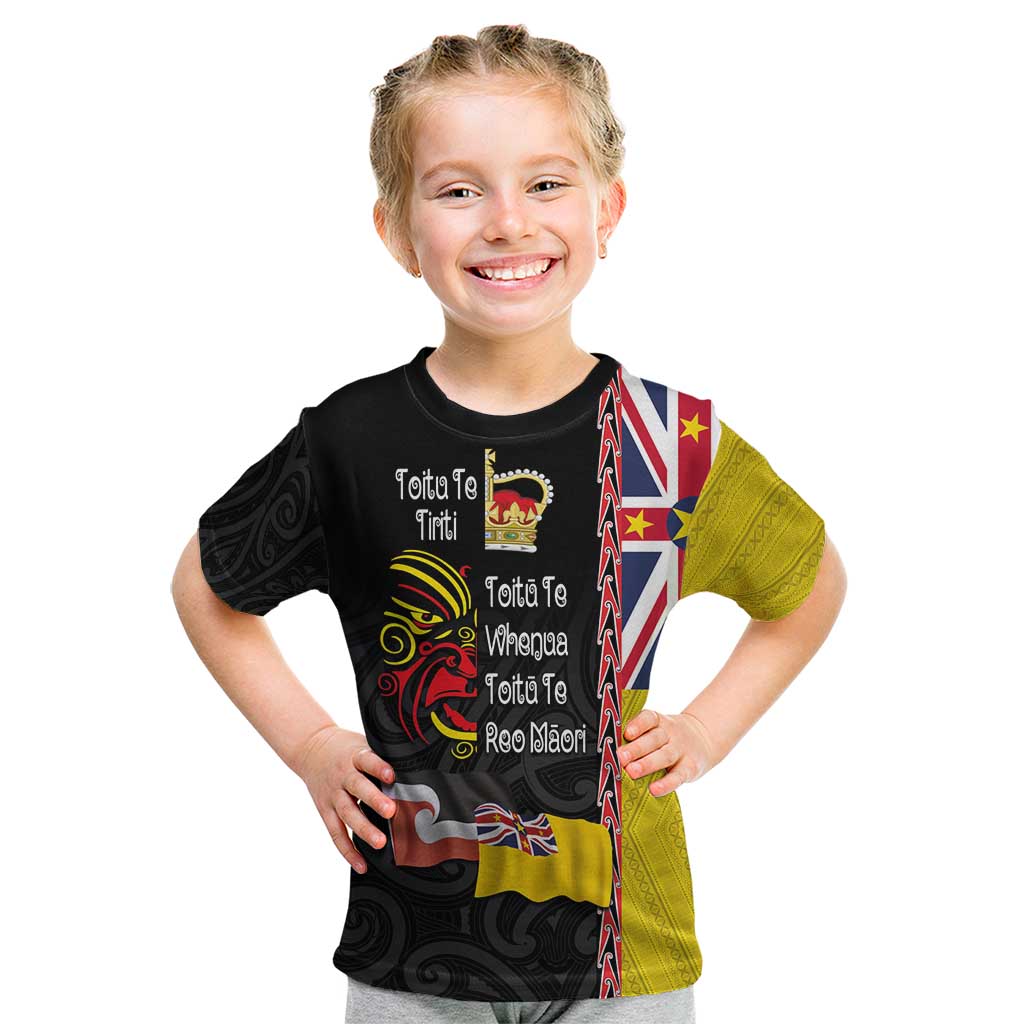 Aotearoa and Niue Toitu Te Tiriti Kid T Shirt Honour the Treaty - Fight Together Stand Together LT03 Black - Polynesian Pride