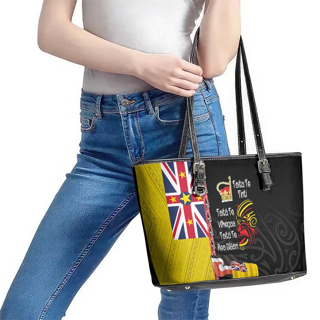 Aotearoa and Niue Toitu Te Tiriti Leather Tote Bag Honour the Treaty - Fight Together Stand Together LT03 - Polynesian Pride