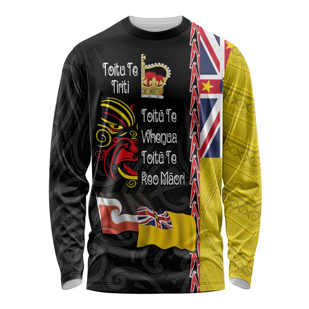 Aotearoa and Niue Toitu Te Tiriti Long Sleeve Shirt Honour the Treaty - Fight Together Stand Together LT03 Unisex Black - Polynesian Pride