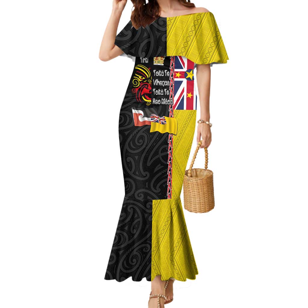Aotearoa and Niue Toitu Te Tiriti Mermaid Dress Honour the Treaty - Fight Together Stand Together LT03 Women Black - Polynesian Pride