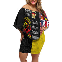 Aotearoa and Niue Toitu Te Tiriti Off Shoulder Short Dress Honour the Treaty - Fight Together Stand Together LT03 Women Black - Polynesian Pride