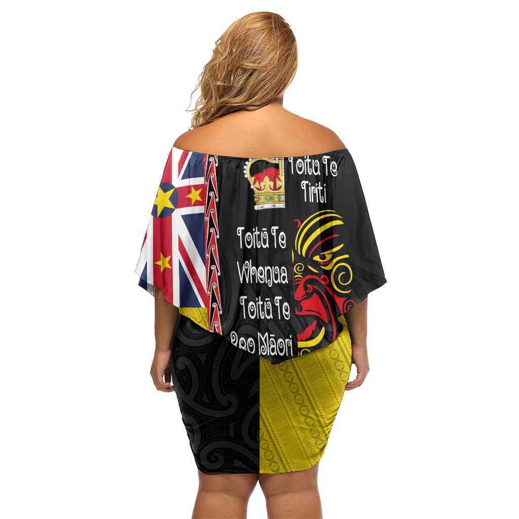 Aotearoa and Niue Toitu Te Tiriti Off Shoulder Short Dress Honour the Treaty - Fight Together Stand Together LT03 - Polynesian Pride
