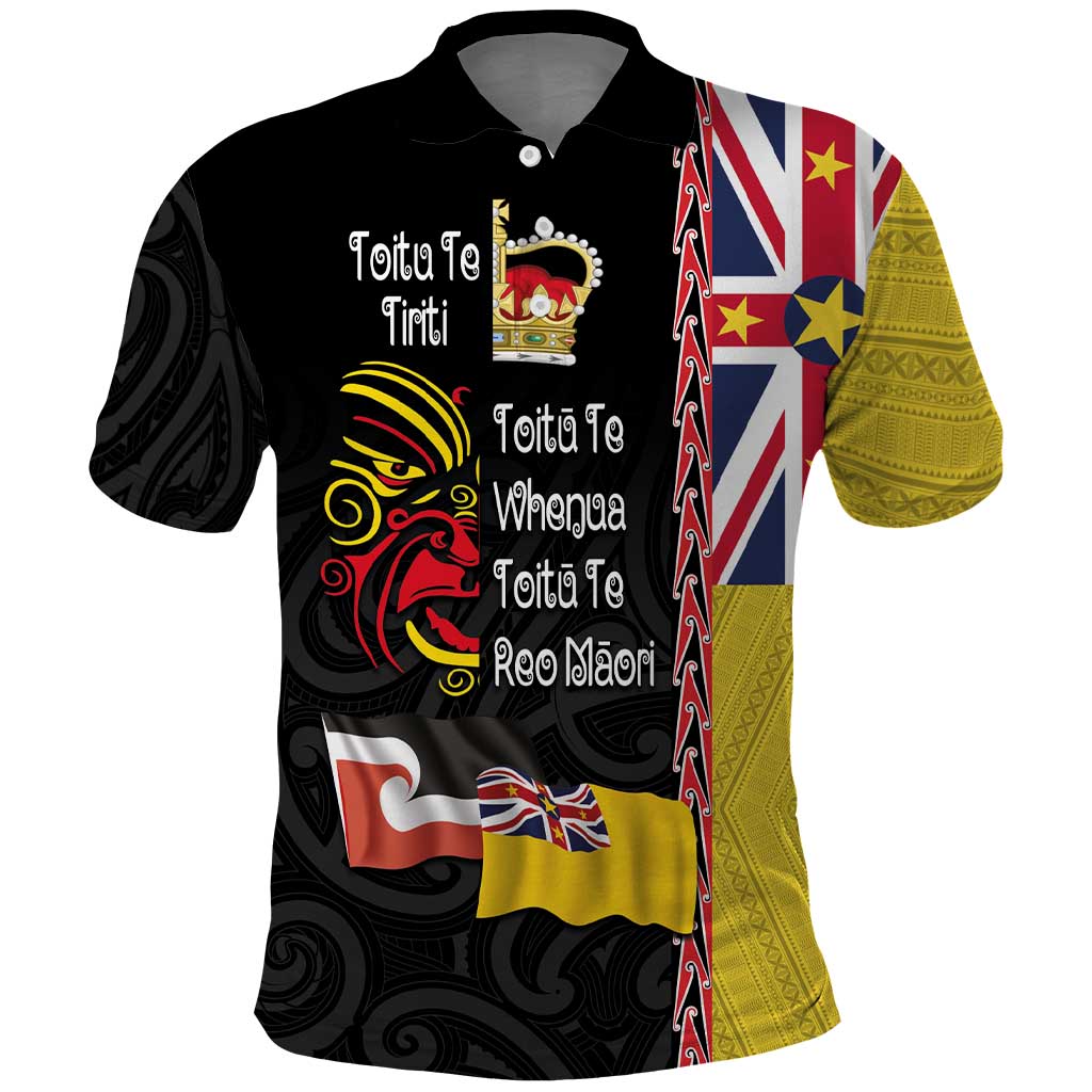 Aotearoa and Niue Toitu Te Tiriti Polo Shirt Honour the Treaty - Fight Together Stand Together LT03 Black - Polynesian Pride