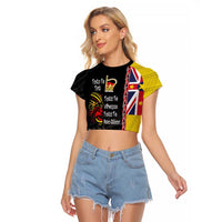 Aotearoa and Niue Toitu Te Tiriti Raglan Cropped T Shirt Honour the Treaty - Fight Together Stand Together LT03 Female Black - Polynesian Pride