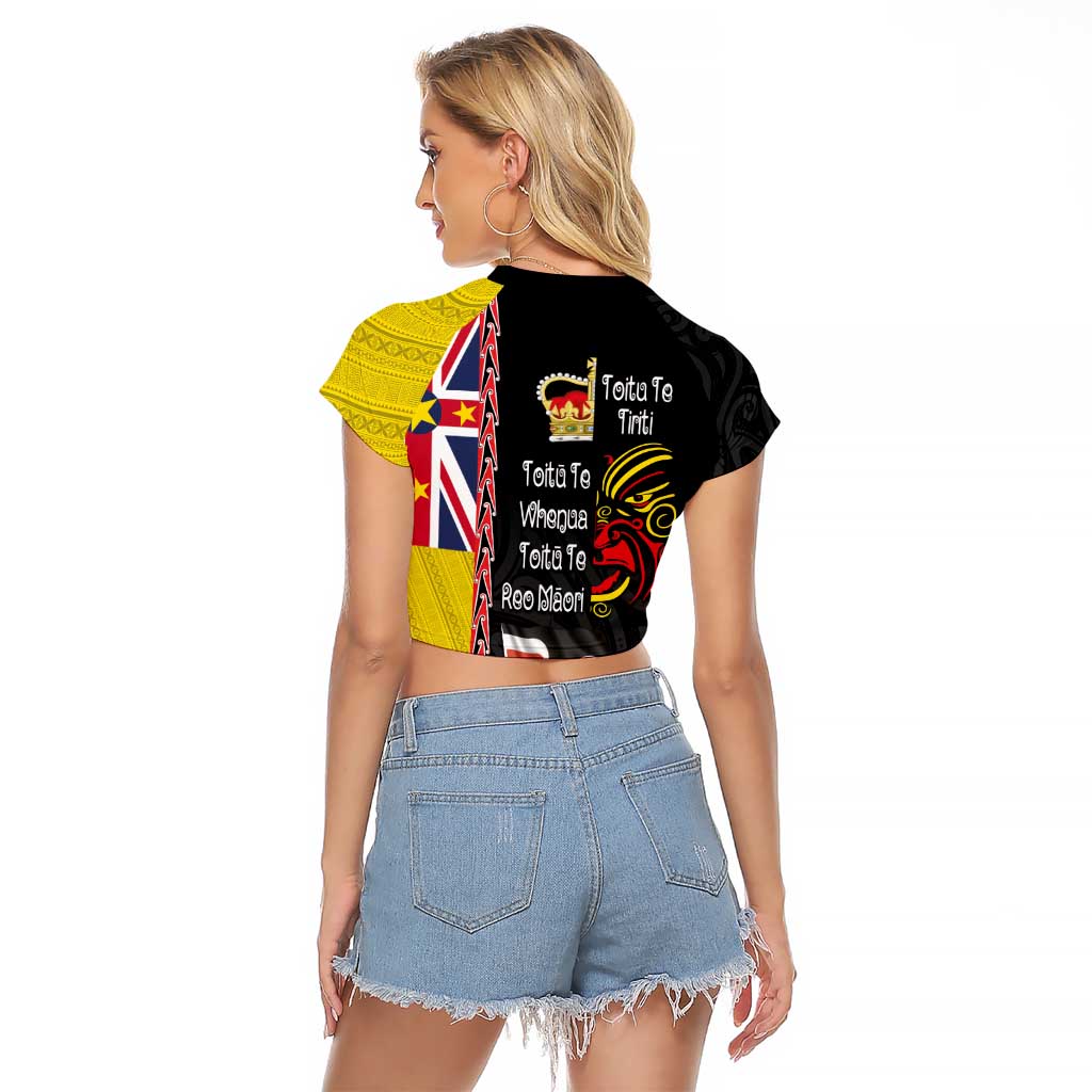 Aotearoa and Niue Toitu Te Tiriti Raglan Cropped T Shirt Honour the Treaty - Fight Together Stand Together LT03 - Polynesian Pride