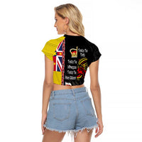 Aotearoa and Niue Toitu Te Tiriti Raglan Cropped T Shirt Honour the Treaty - Fight Together Stand Together LT03 - Polynesian Pride