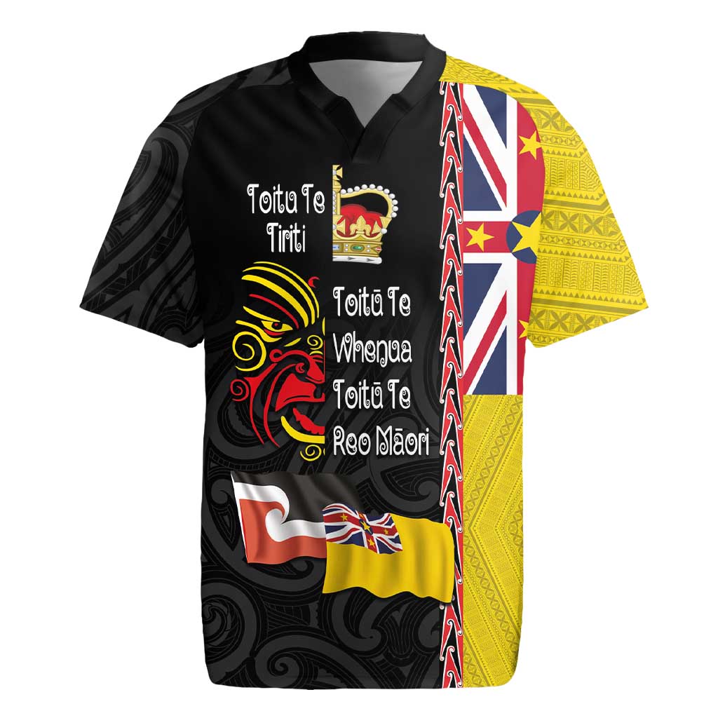Aotearoa and Niue Toitu Te Tiriti Rugby Jersey Honour the Treaty - Fight Together Stand Together LT03 Black - Polynesian Pride