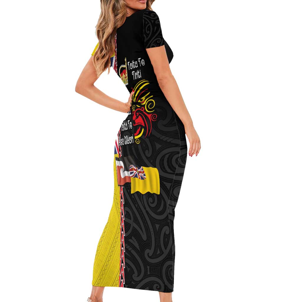 Aotearoa and Niue Toitu Te Tiriti Short Sleeve Bodycon Dress Honour the Treaty - Fight Together Stand Together LT03 - Polynesian Pride
