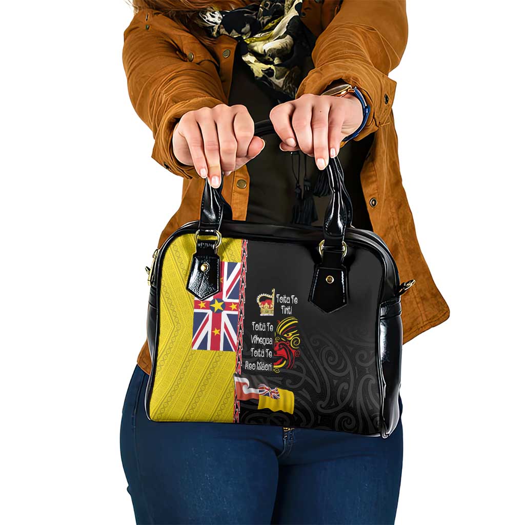 Aotearoa and Niue Toitu Te Tiriti Shoulder Handbag Honour the Treaty - Fight Together Stand Together LT03 One Size Black - Polynesian Pride