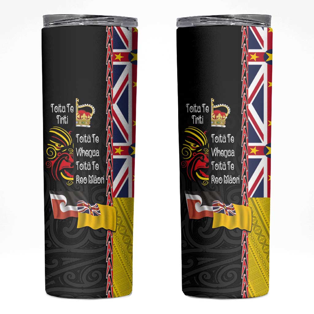 Aotearoa and Niue Toitu Te Tiriti Skinny Tumbler Honour the Treaty - Fight Together Stand Together LT03 Black - Polynesian Pride